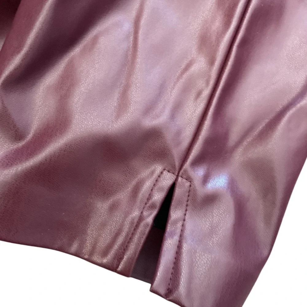 MK ankle length faux leather maroon pants size large Michael kors